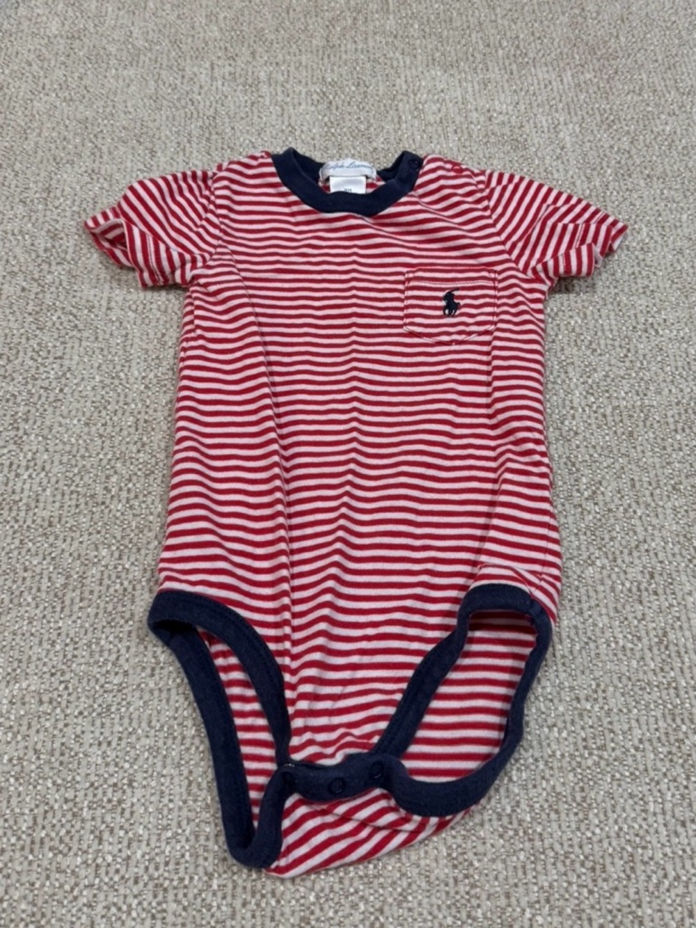 Polo by Ralph Lauren Red and White Striped Baby Tee with Navy Pony
